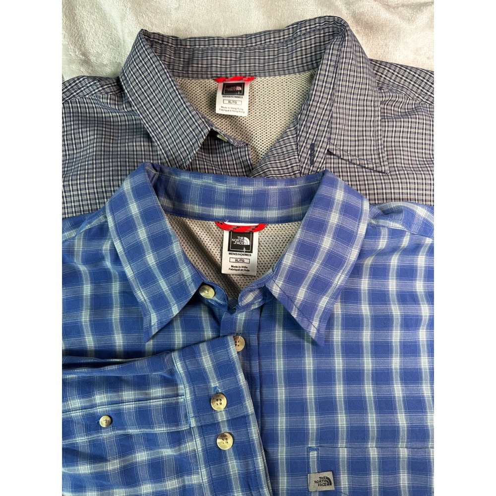 LOT 2 North Face Camp Shirts Plaid Button Down Mens XL Blue Grey Hiking Outdoor